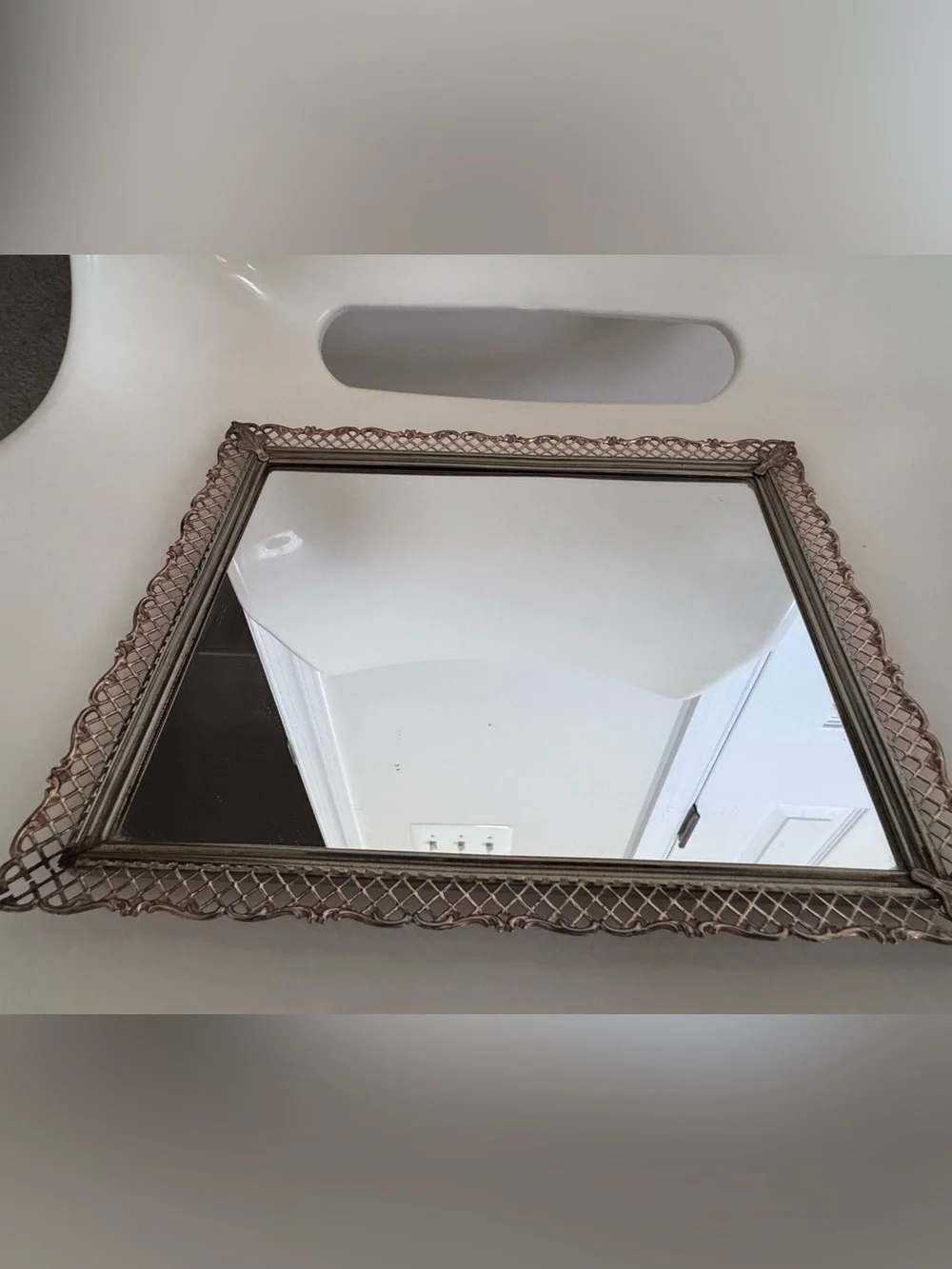 Vintage Antique Gold Filigree Vanity Mirror Tray Wall Mirror Hollywood Regency
